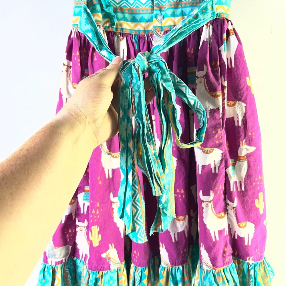 Eleanor Rose Girls Sz 10/12 Dress Llama Aztec Cactus Ruffle Boho Southwest